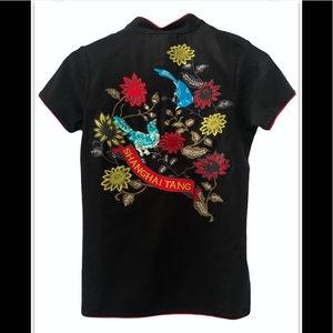 Shanghai Tang Black Embroidered Short Sleeve Top